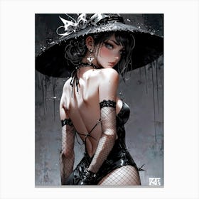 Sexy Girl In Black Hat Canvas Print