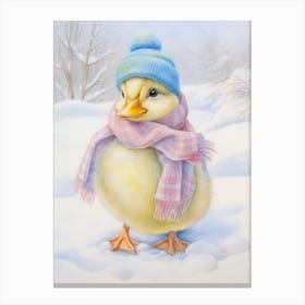 Winter Duckling In A Scarf Pencil Illustration 2 Canvas Print