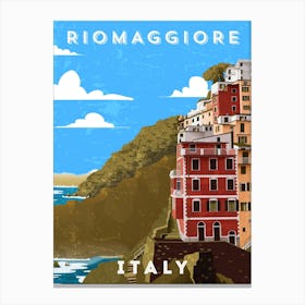 Riomaggiore, Italy — Retro travel minimalist art poster Canvas Print
