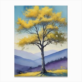 Painting Of A Tree, Yellow, Purple (10) Canvas Print