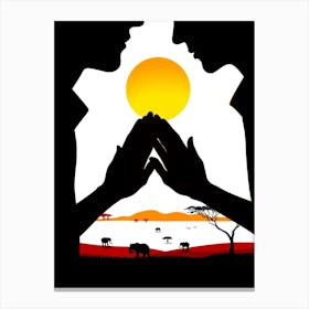 Silhouette Of A Couple Praying Canvas Print