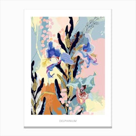 Colourful Flower Illustration Poster Delphinium 1 Canvas Print