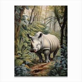 Grey Rhino Walking Through The Leafy Nature 2 Canvas Print