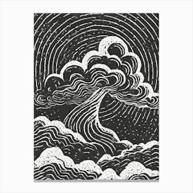 A Thunder God Amid Dark Swirling Clouds Linocut Canvas Print