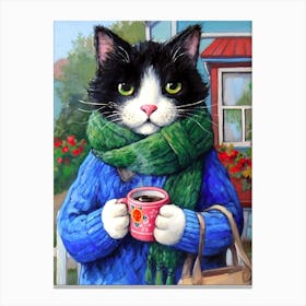 Cat With A Cup Of Coffee Canvas Print