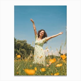 Happy Woman In A Field Canvas Print