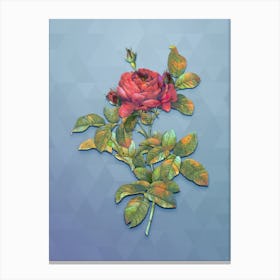 Vintage Red Gallic Rose Botanical Art on Summer Song Blue n.1121 Canvas Print