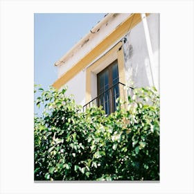 White house with Yellow Window // Ibiza Travel Photography Canvas Print