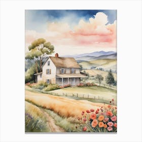 Watercolor Of A Farmhouse 1 Canvas Print