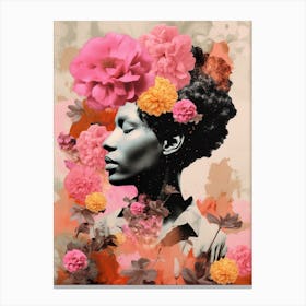 Afro Collage Portrait Flower Pink  Canvas Print