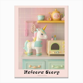 Toy Unicorn In A Pastel Kitchen Poster Canvas Print