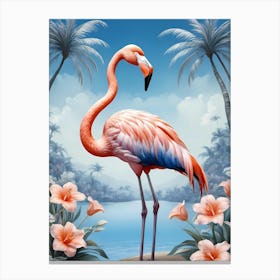 Floral Blue Flamingo Painting (20) Canvas Print