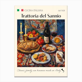 Trattoria Del Sannio Trattoria Italian Poster Food Kitchen Canvas Print
