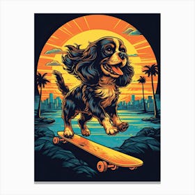 Cavalier King Charles Spaniel Dog Skateboarding Illustration 4 Canvas Print
