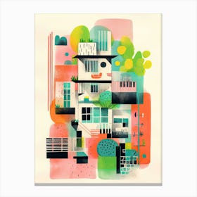 A House In Barcelona, Abstract Risograph Style 1 Canvas Print