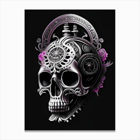 Skull With Mandala Patterns Pink Stream Punk Canvas Print