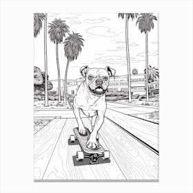 Boxer Dog Skateboarding Line Art 4 Canvas Print