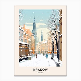 Vintage Winter Travel Poster Krakow Poland 2 Canvas Print