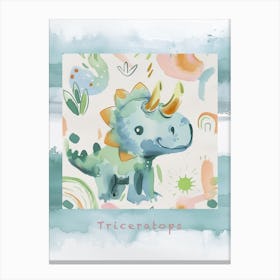 Cute Muted Pastels Triceratops Dinosaur 3 Poster Canvas Print