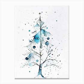 Snowfalkes By Christmas Tree, Snowflakes, Minimalist Watercolour 4 Canvas Print