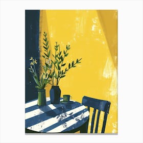 Green Flowers On A Table   Contemporary Illustration 1 Canvas Print