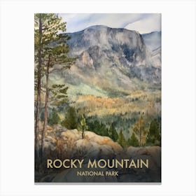 Rocky Mountain National Park Watercolour Vintage Travel Poster 2 Canvas Print