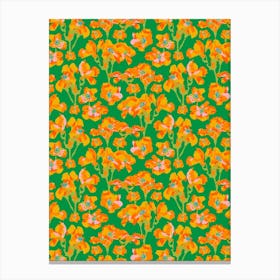 WILD ROSES Abstract Floral Summer Bright Rose Garden in Orange Yellow Blue Lime Green on Kelly Green Canvas Print