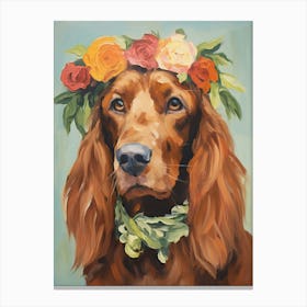 Irish Setter Portrait With A Flower Crown, Matisse Painting Style 3 Canvas Print