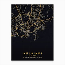 Helsinki Uusimaa Finland Black And Gold Map Canvas Print