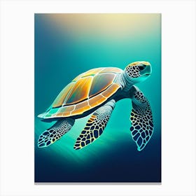 Sea Turtle In Deep Ocean, Sea Turtle Neutral Abstract 1 Canvas Print