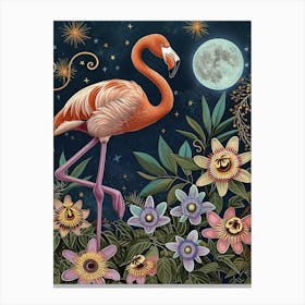 Greater Flamingo And Passionflowers Boho Print 1 Canvas Print