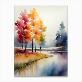 Watercolor Of Autumn Trees 1 Canvas Print