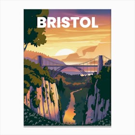 Anime Canvas Art: Scenic Clifton Suspension Bridge over a Green Gorge at Sunset, Perfect for Lofi Aesthetic and Nature-Inspired Wall Art Lovers. Canvas Print