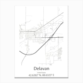 Delavan,United States Minimalist Map 1 Canvas Print