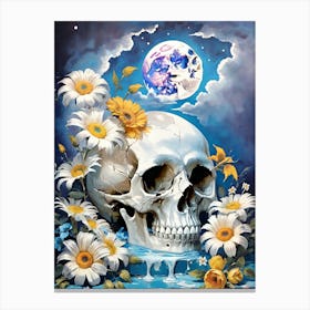 Surrealist Floral Skull Painting (6) Canvas Print