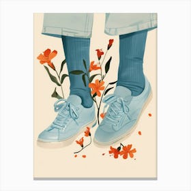 Blue Girl Shoes With Flowers 1 Canvas Print