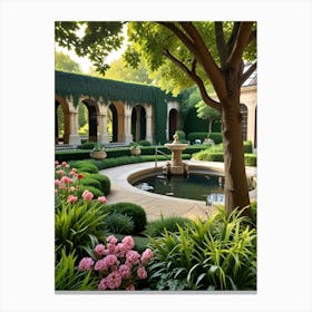 Garden With A Fountain Canvas Print