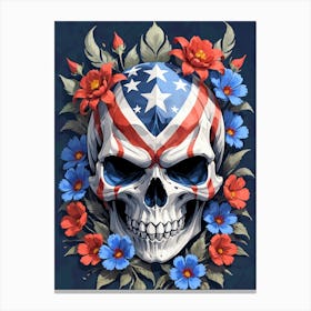 American Flag Floral Face Evil Death Skull (45) Canvas Print