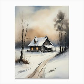 Rustic Winter Oil Painting Vintage Cottage (25) Canvas Print