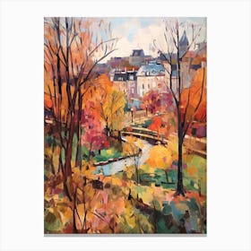 Autumn City Park Painting Parc Des Buttes Chaumont Paris France 4 Canvas Print