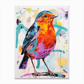 Colourful Bird Painting European Robin 1 Canvas Print