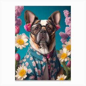 Funny Dog Bulldog Wearing Jackets And Glasses Cool Canvas Print