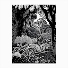 Geelong Botanic Gardens, Australia Linocut Black And White Vintage Canvas Print