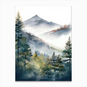Appalachian Mountains of Misty Pines, Watercolor Print of Evergreen Forest 11 Canvas Print