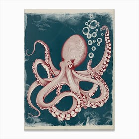 Octopus Making Bubbles Linocut Inspired 1 Canvas Print