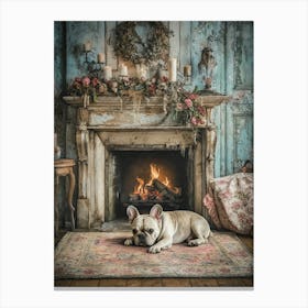 French Bulldog In Front Of Fireplace 1 Canvas Print