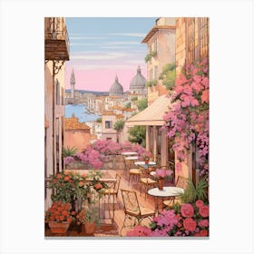 Cannes France 3 Vintage Pink Travel Illustration Canvas Print