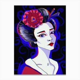 Geisha in Red and Blue Canvas Print
