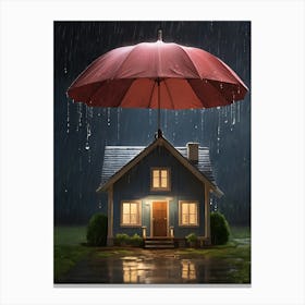 House With Umbrella In The Rain Canvas Print