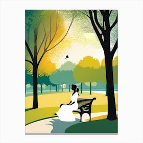 Woman Sitting On Park Bench 05 Vector art Canvas Print